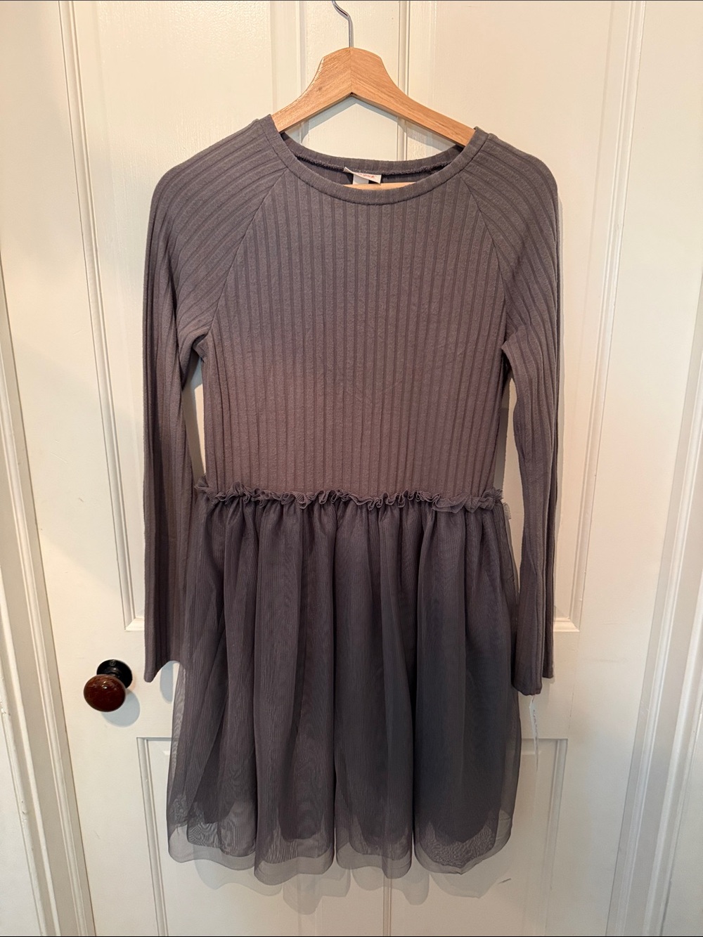 Cat & Jack Girls' Long Sleeve Ribbed Tulle Dress - Gray